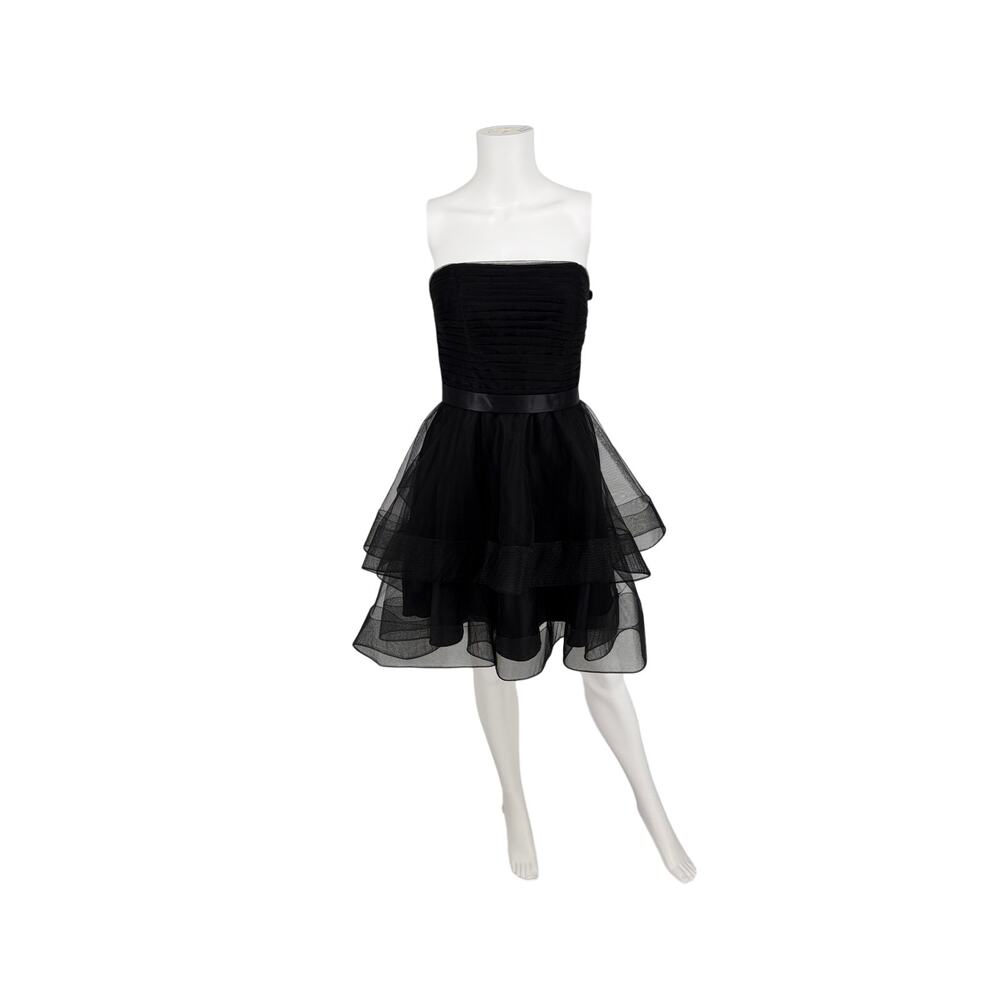 NWT Jovani Black Strapless Tiered Tulle Mesh Mini Cocktail Dress